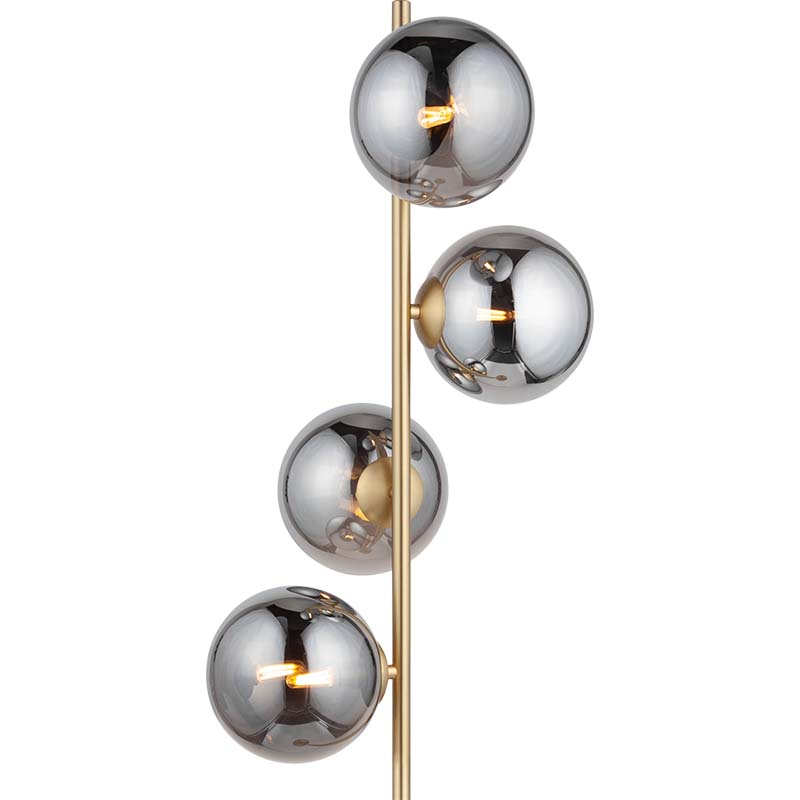 Элегантный Nordic Authenic Brass Standing Light Smoke Globe Стеклянный торшер 4lys G9 Dim