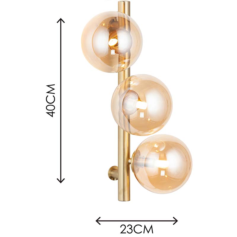 3-Light Ball Style Wall Lamp с простым дизайном из янтарного стекла и цоколем G9