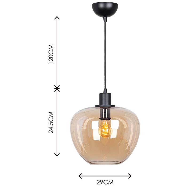 Modren Simple Light Kelly Chandelier Янтарное стекло Регулируемый подвесной светильник Dia29cm E27