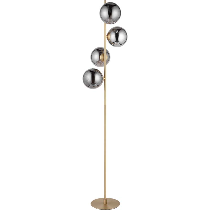 Элегантный Nordic Authenic Brass Standing Light Smoke Globe Стеклянный торшер 4lys G9 Dim